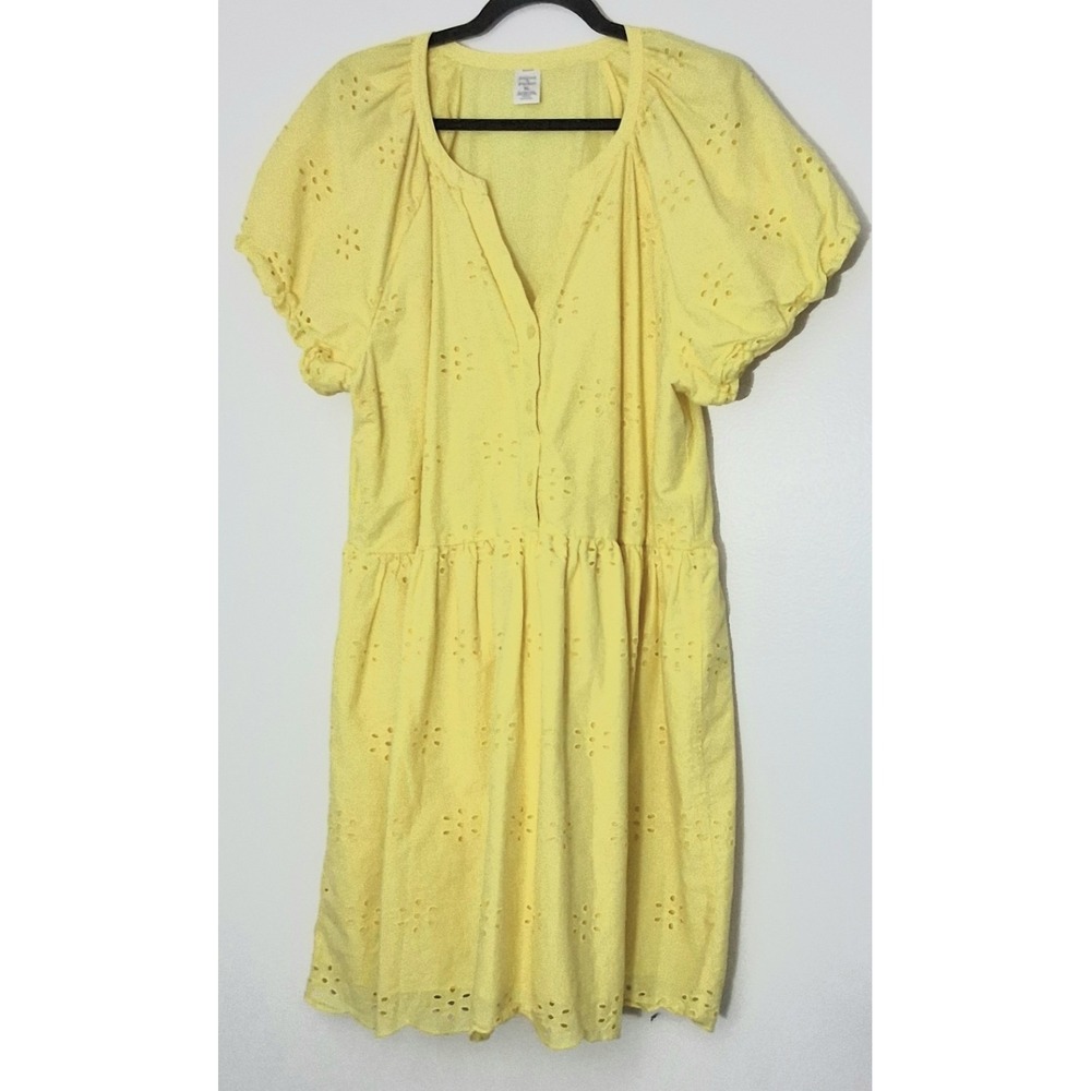 Peyton & Parker Dress Women's Size XL Yellow Eyelet V-Neck Short Sleeve Buttons
